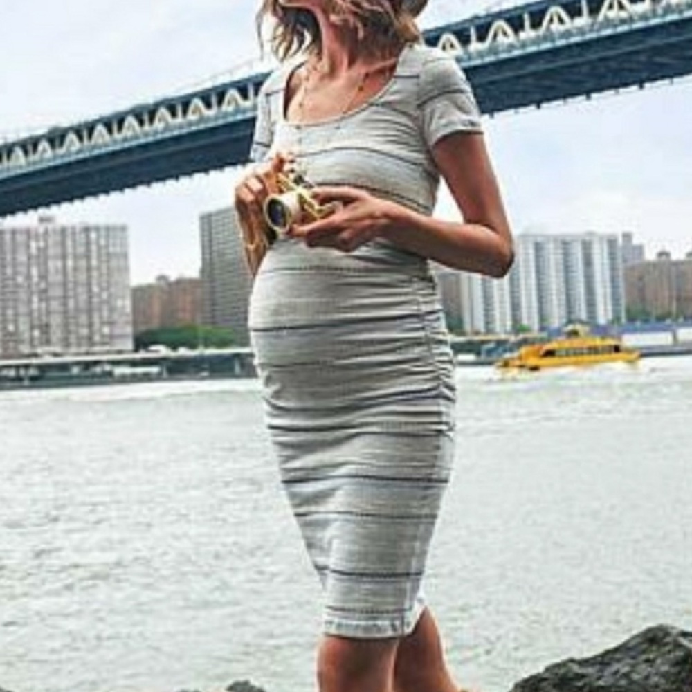 Seraphine Grey Stripe Bodycon Maternity Dress - Size 2